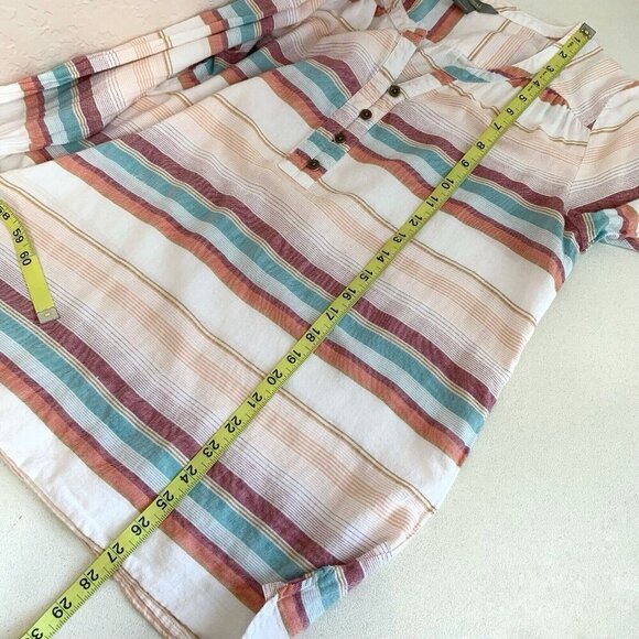 Natural Reflections Gauze Top Womens Large Popover Cream Blue Burgundy Fall - Picture 9 of 12